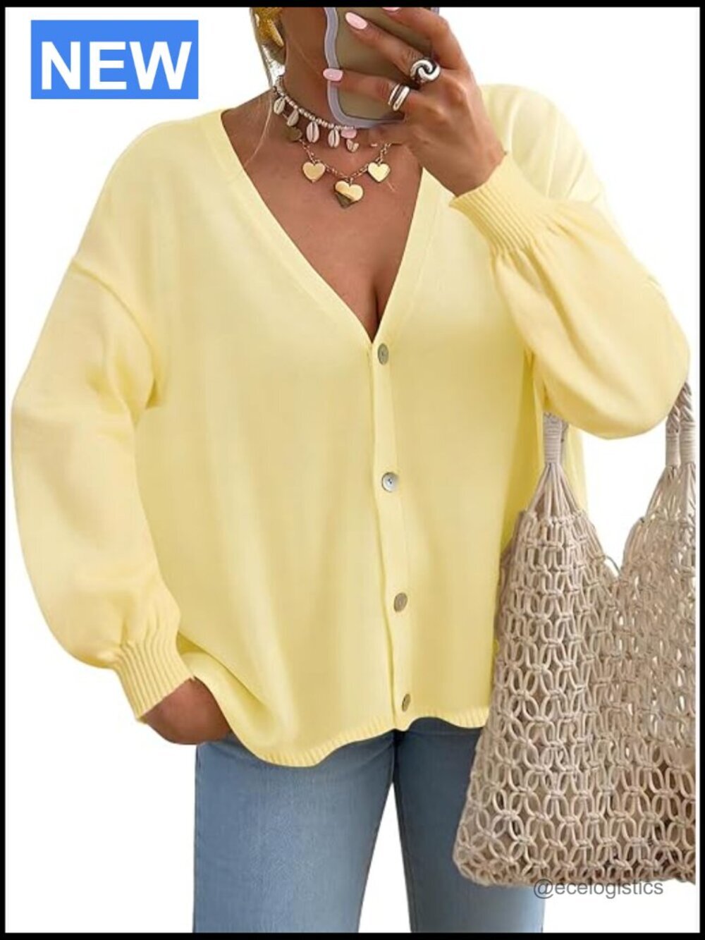 Oversized Long Lantern Sleeve Cardigan Sweater Lightweight Knit